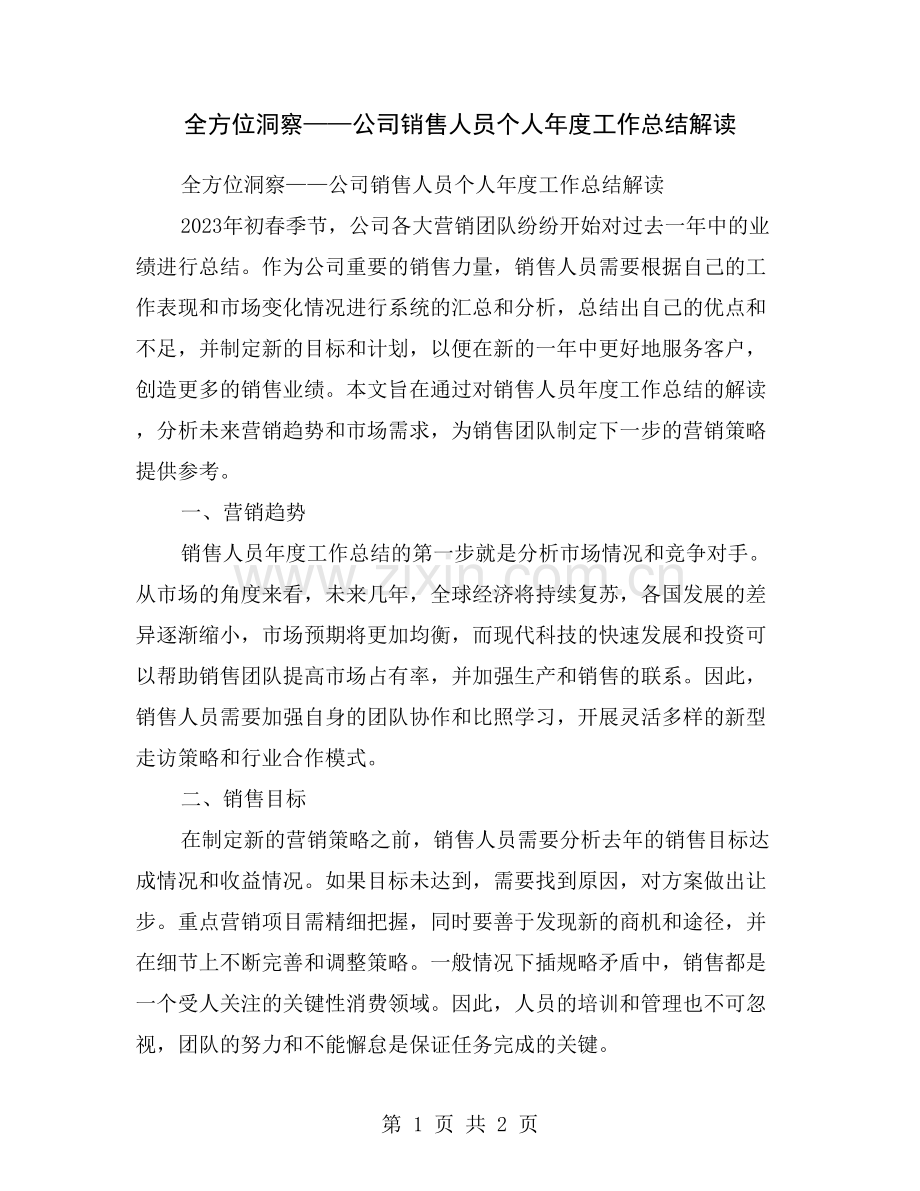 全方位洞察——公司销售人员个人年度工作总结解读.doc_第1页