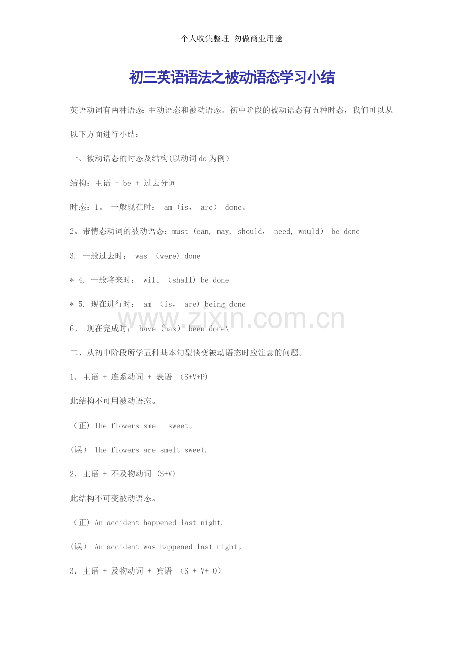 初三英语语法之被动语态学习小结.doc_第1页