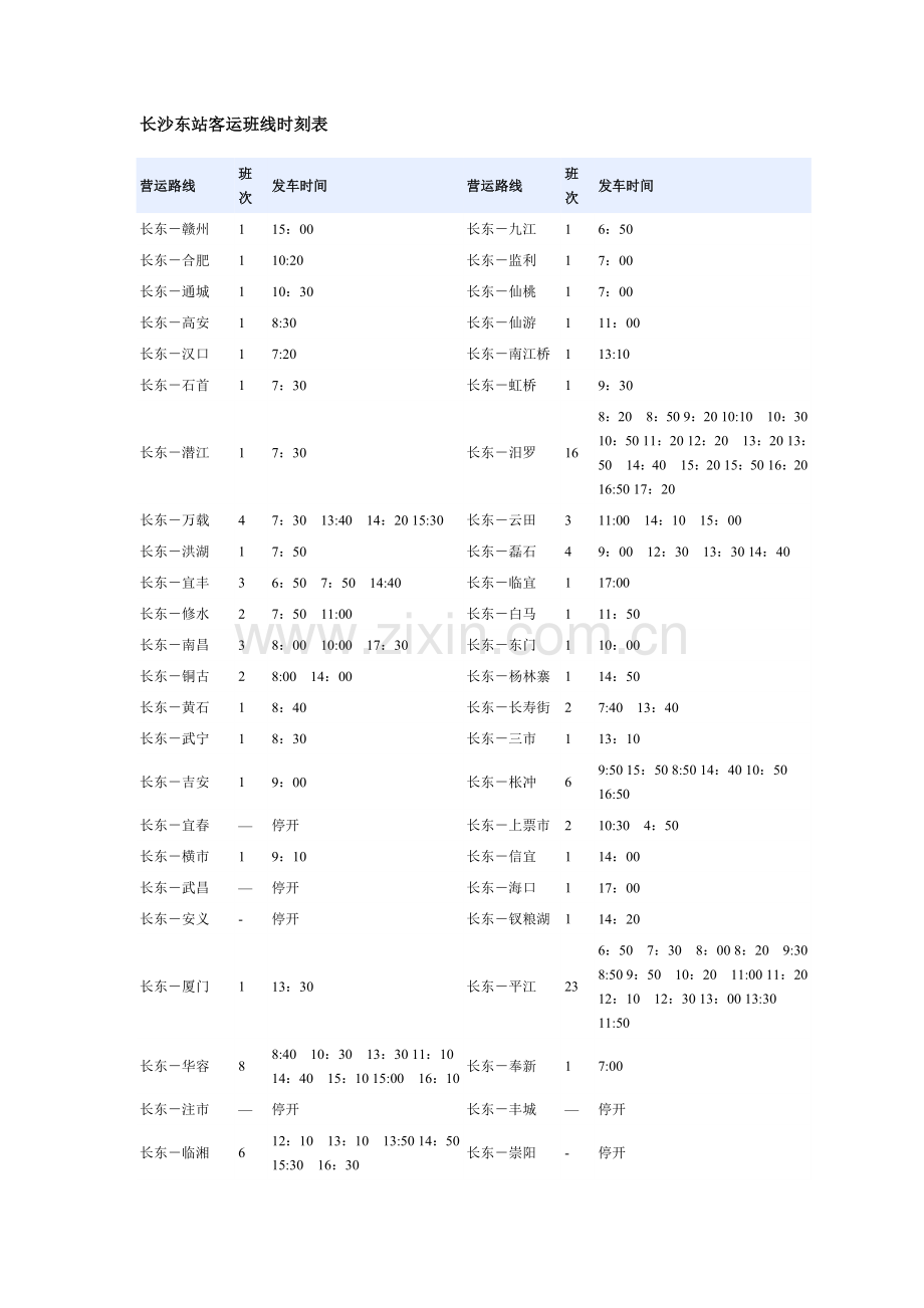 长沙长途汽车客运时刻表.doc_第1页