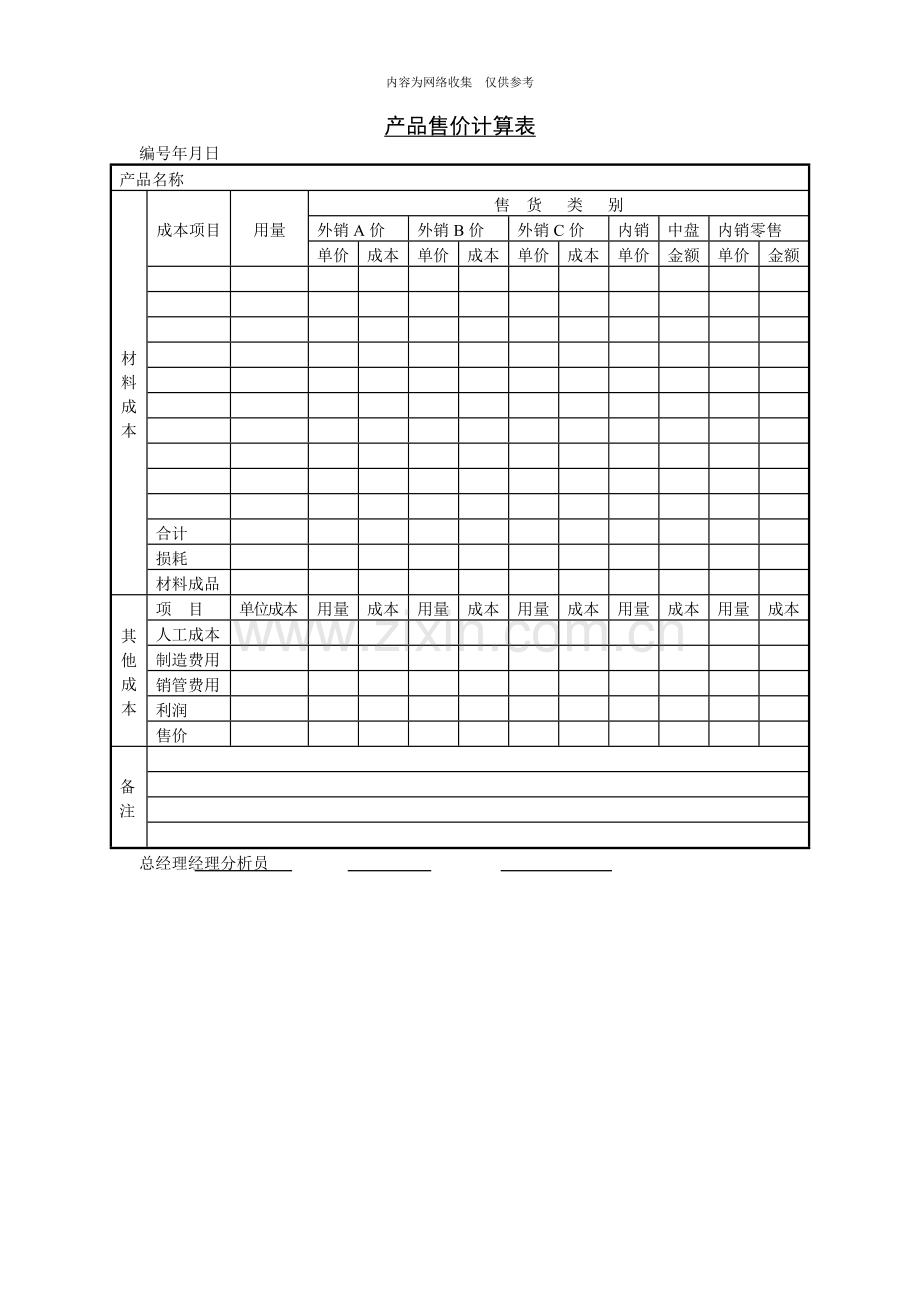 价格评估分析表汇编4.doc_第1页