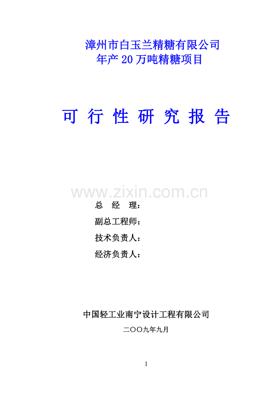 年产20万吨精糖项目可行性研究报告(优秀可研报告).doc_第1页