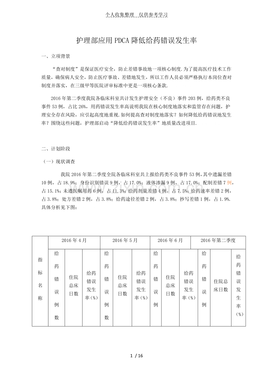PDCA案例模板护理部应用PDCA降低给药错误发生率.docx_第1页