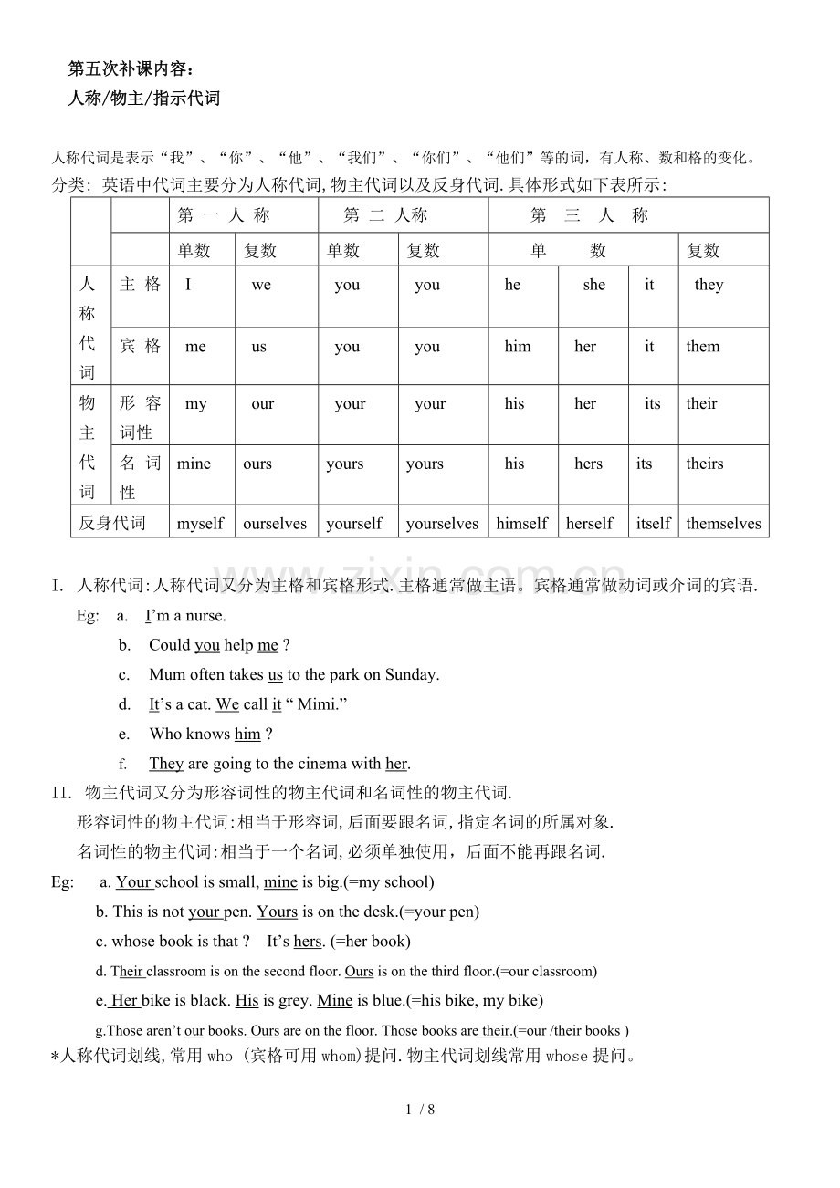 初级中学英语人称代词小结.doc_第1页