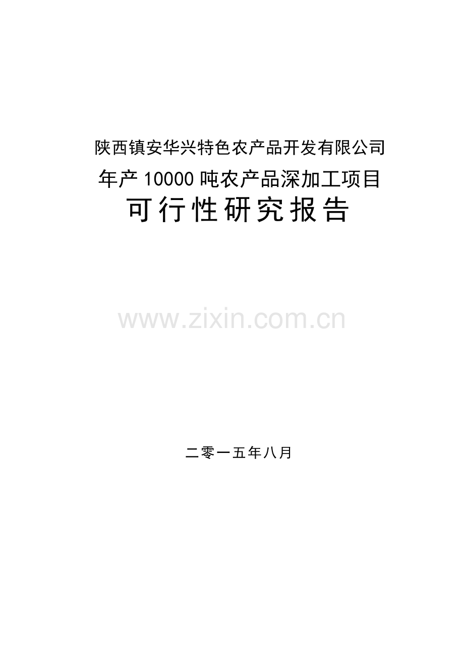 年产10000吨农产品深加工项目可行性研究报告.doc_第1页