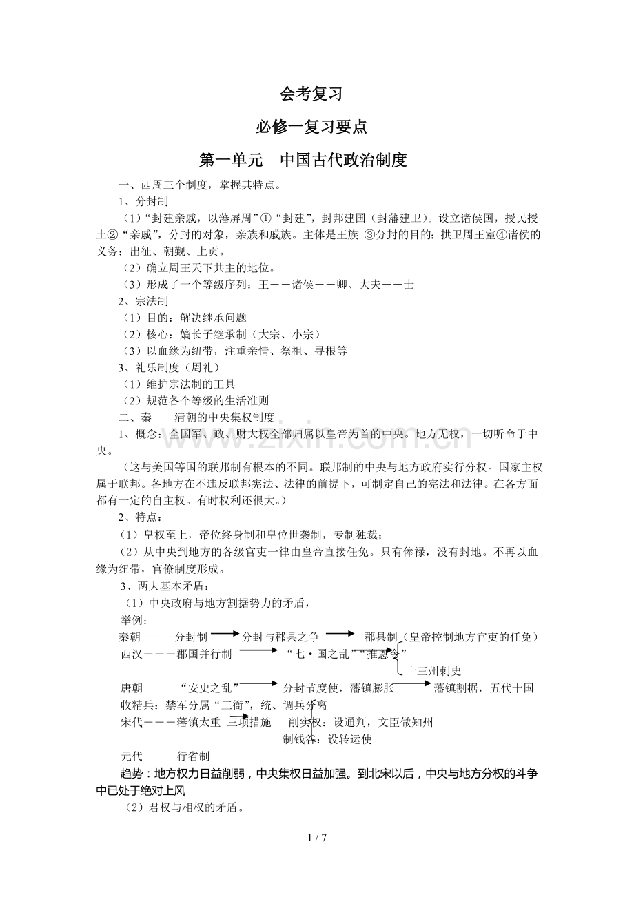高中历史岳麓新版学业水平考试必修一复习要点.doc_第1页