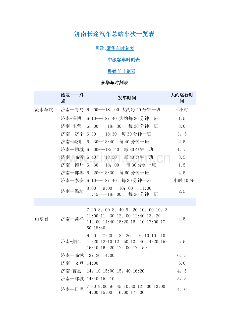 济南长途汽车总站车次一览表.doc_第1页