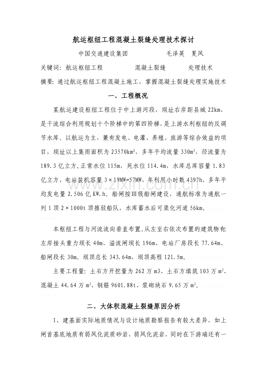 那吉航运枢纽工程混凝土裂缝处理技术及防裂探讨[].doc_第1页
