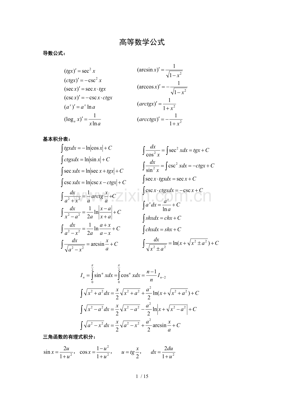 铭远教育浙江专升本考试高等数学公式.doc_第1页