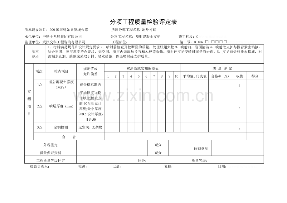 翻坝隧道分项工程质量评定表新.doc_第2页