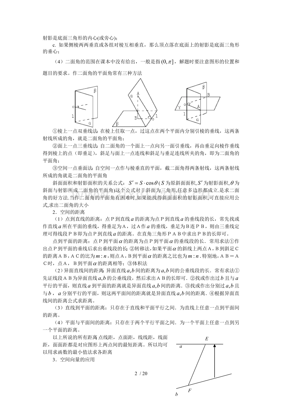 高考数学期末复习必备试题空间夹角和距离.doc_第2页