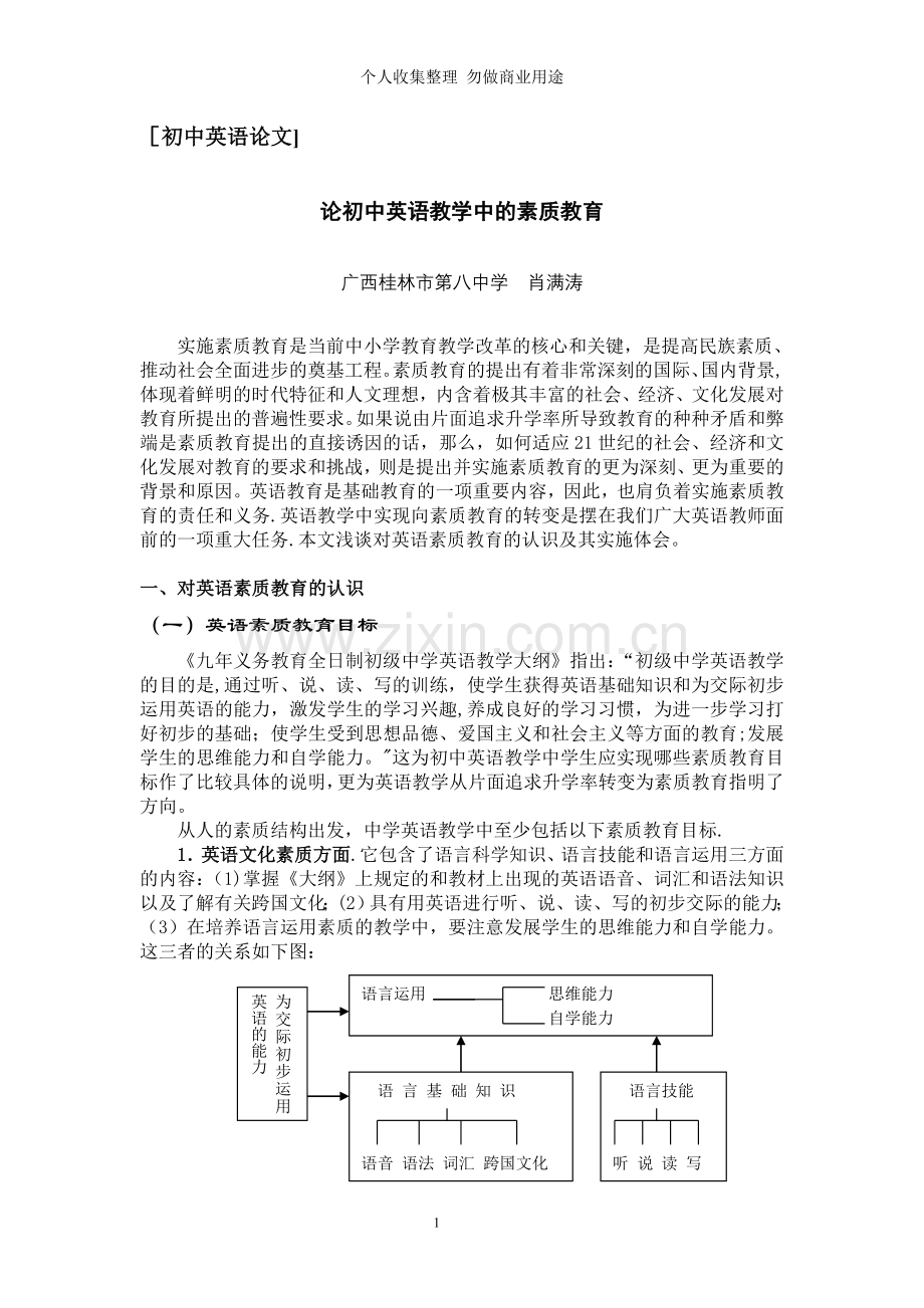 论初中英语教学中的素质教育.doc_第1页