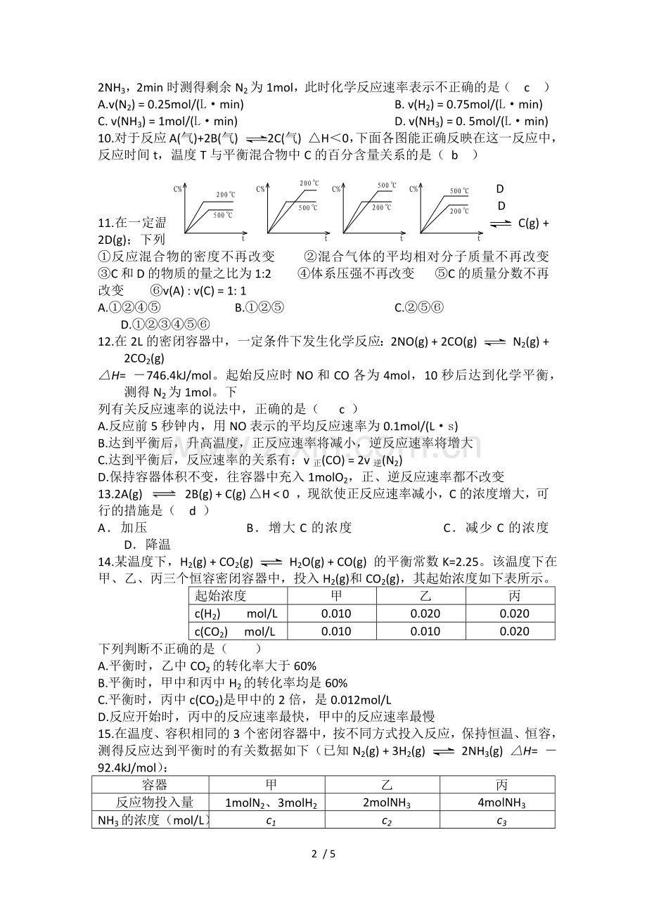化学反应速率与化学平衡试题综合训练.docx_第2页