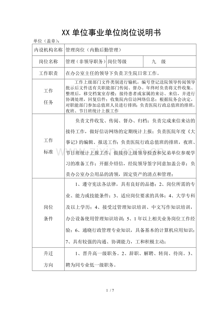 小学教育事业单位岗位说明.doc_第1页