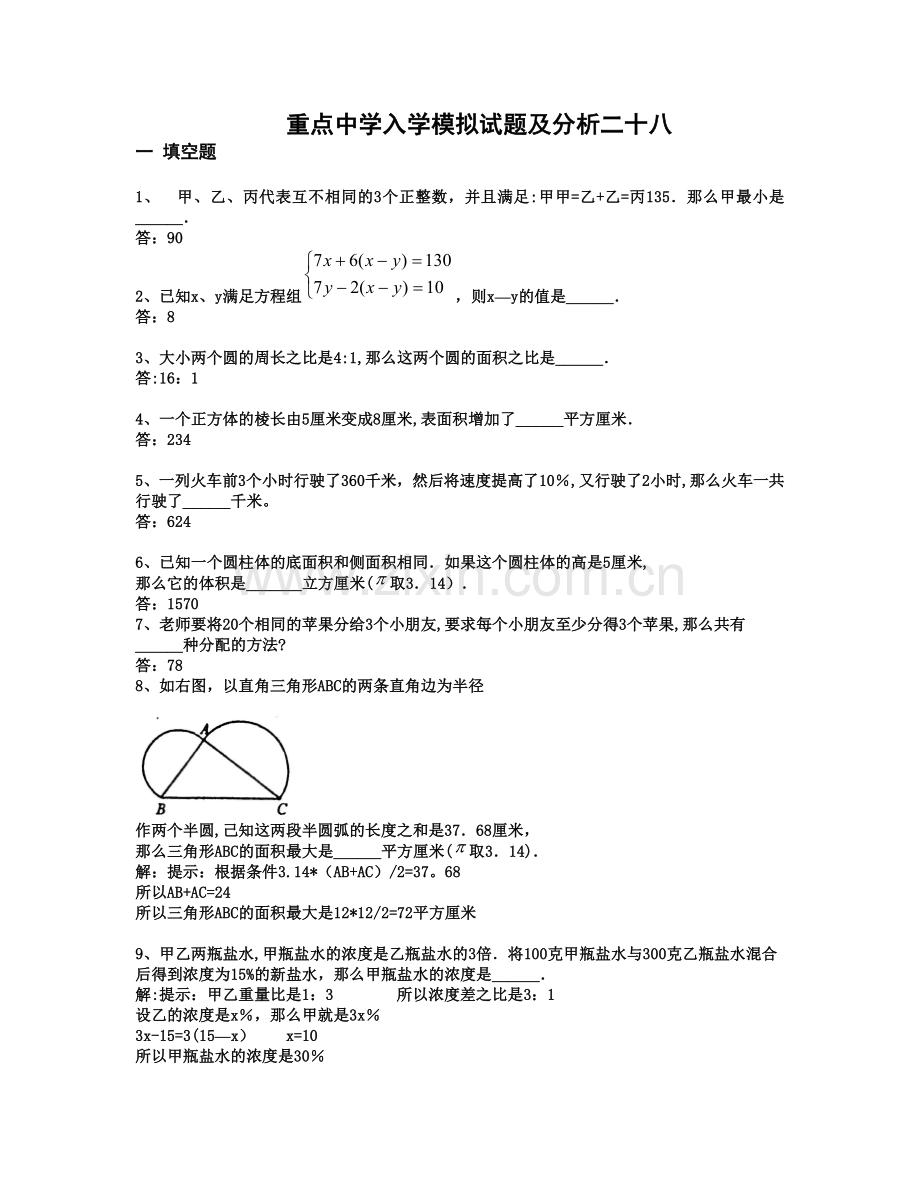 重点中学小升初入学模拟试题及详解28.doc_第1页