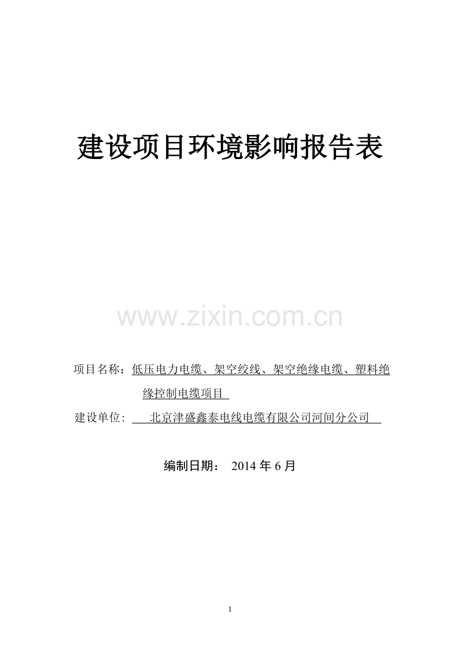 低压电力电缆、架空绞线、架空绝缘电缆、塑料绝-缘控制电缆项目建设环境评估报告表.doc_第1页