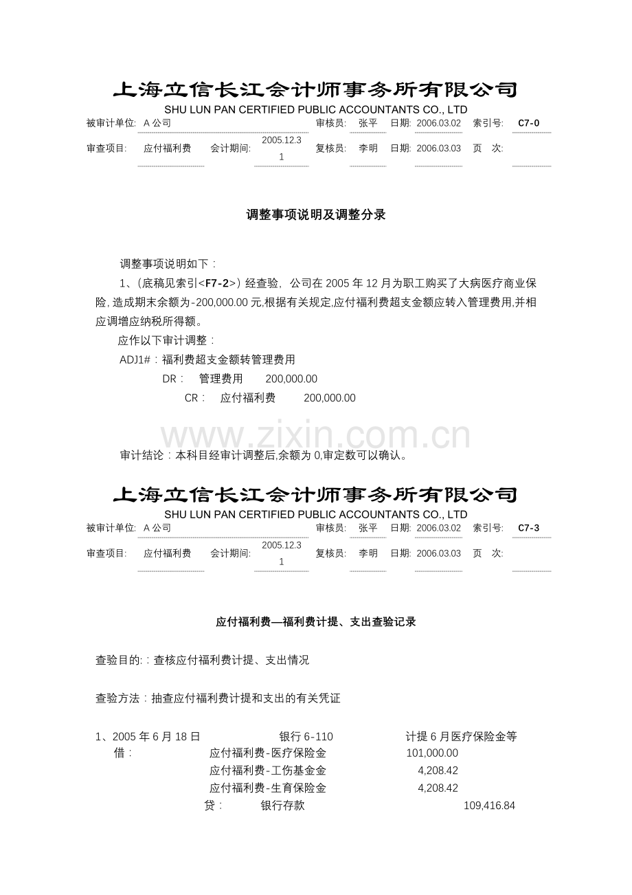 工作底稿-应付福利费(1).doc_第1页