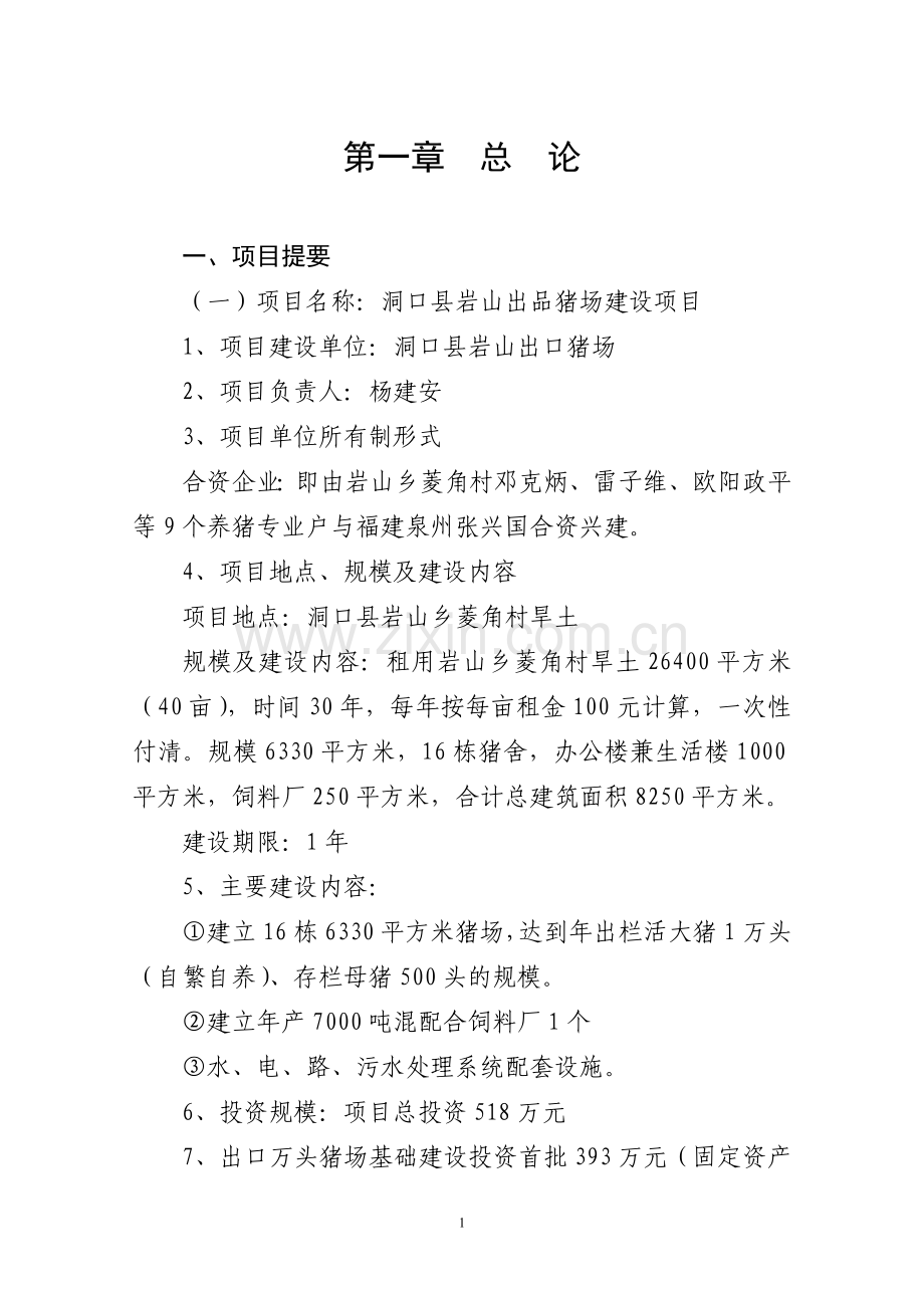 洞口县岩山出口猪场项目建设投资可行性分析报告.doc_第1页