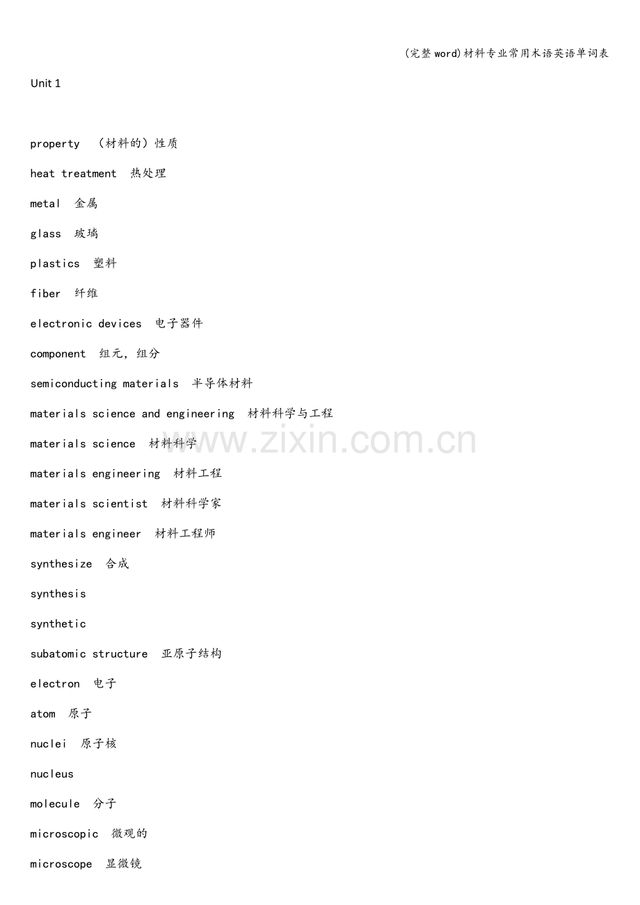 材料专业常用术语英语单词表.doc_第1页