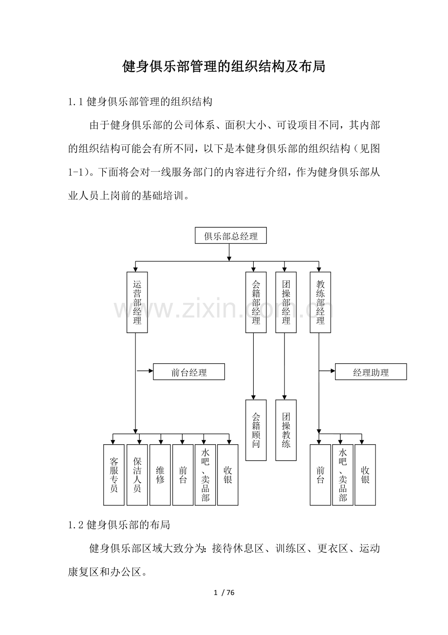 健身俱乐部管理组织结构及布局.docx_第1页
