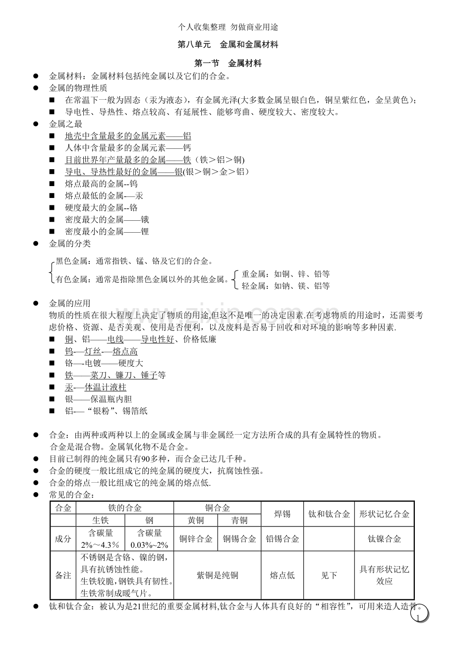 第八单元金属和金属材料.doc_第1页