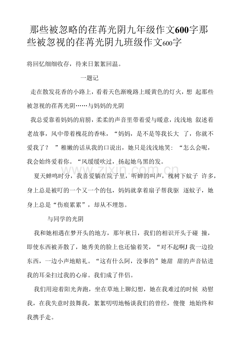 那些被忽略的荏苒光阴九年级作文600字.docx_第1页