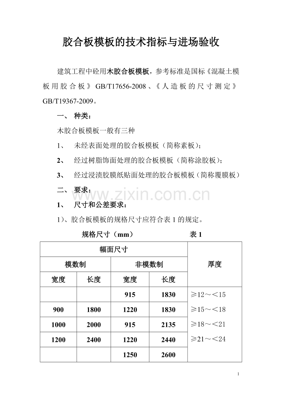 胶合模板的技术标准与进场验收规范.doc_第1页
