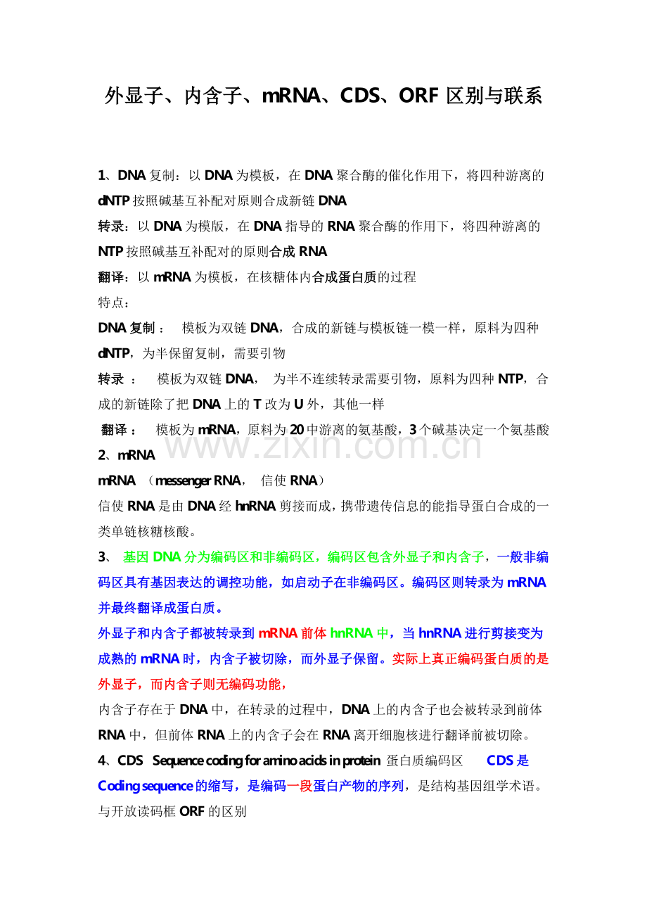 外显子、内含子、mRNA、CDS、ORF区别详解.pdf_第1页