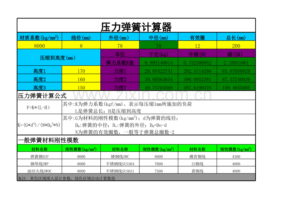 压力弹簧力度计算器及计算公式.xls_第1页