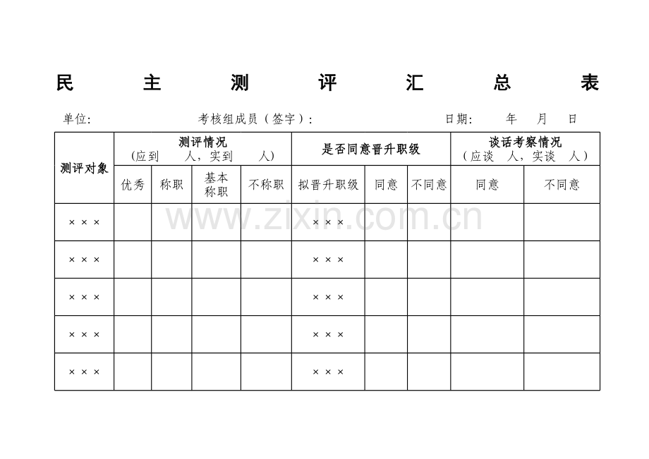 公务员晋升职级民主测评汇总表.xls_第1页