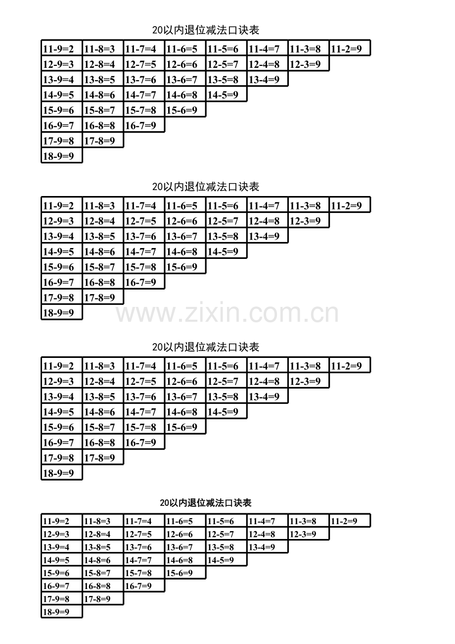 20以内减法表.xls_第1页