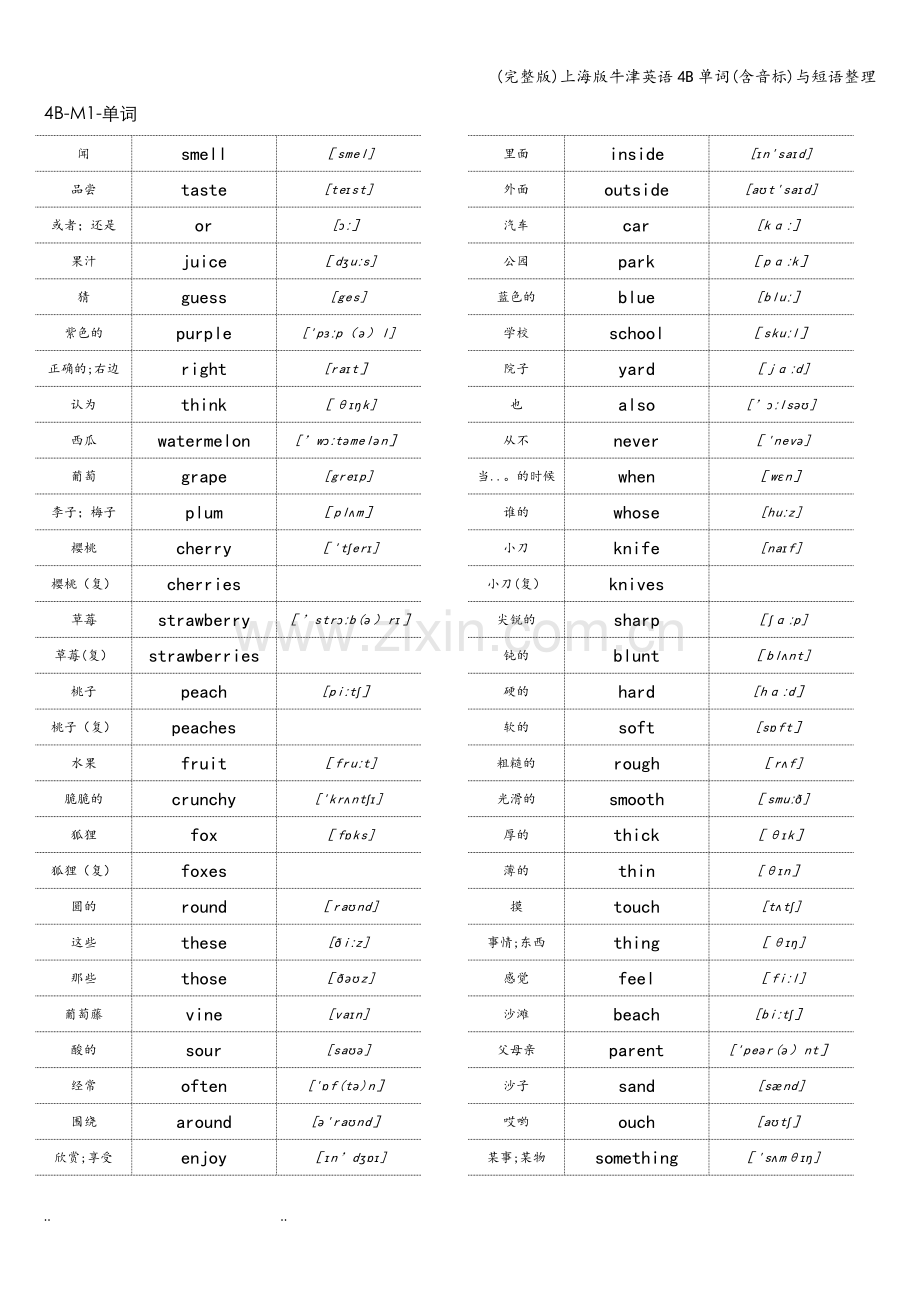 上海版牛津英语4B单词(含音标)与短语整理.doc_第1页