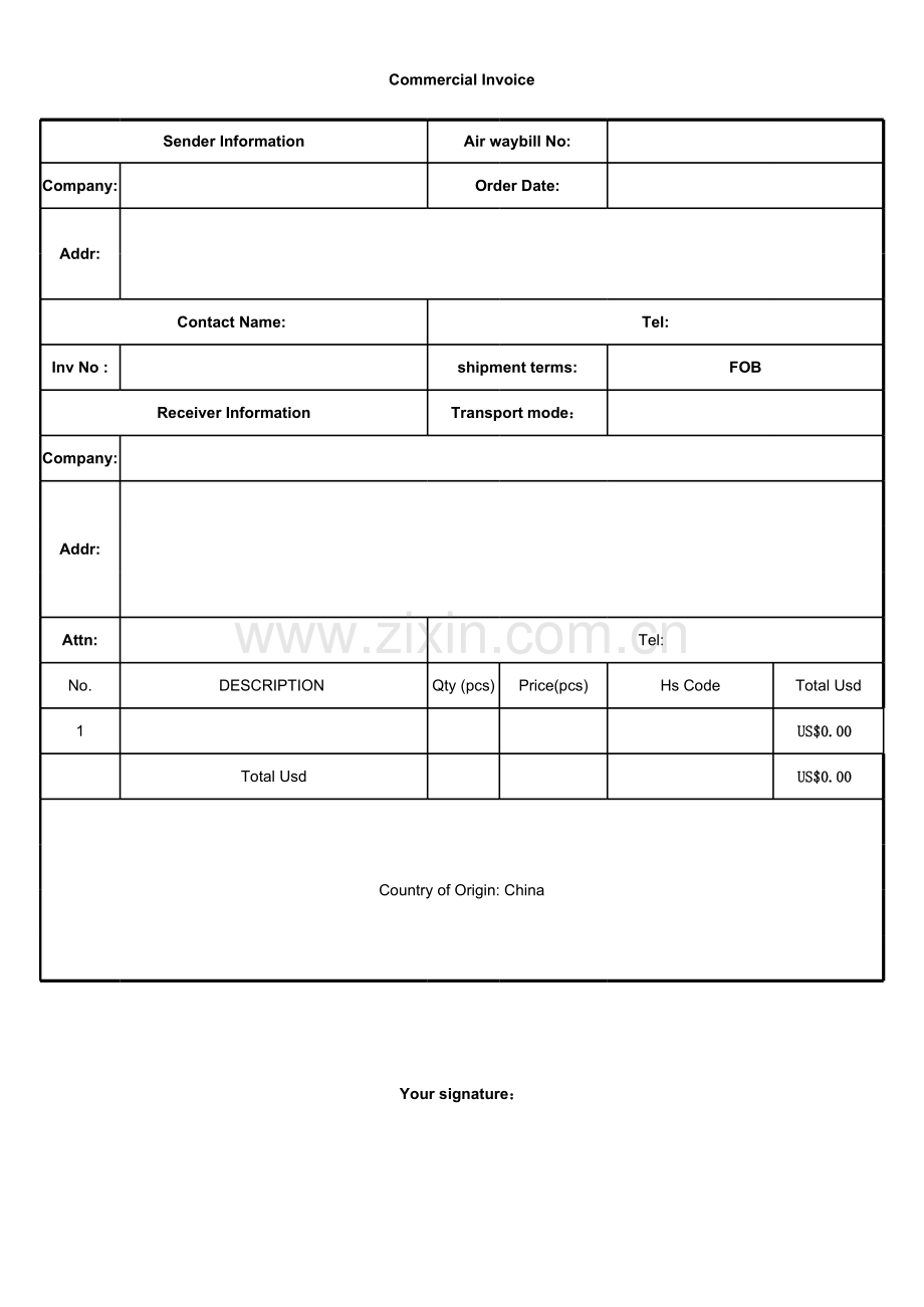 商业发票Invoice表格模板.xls_第1页