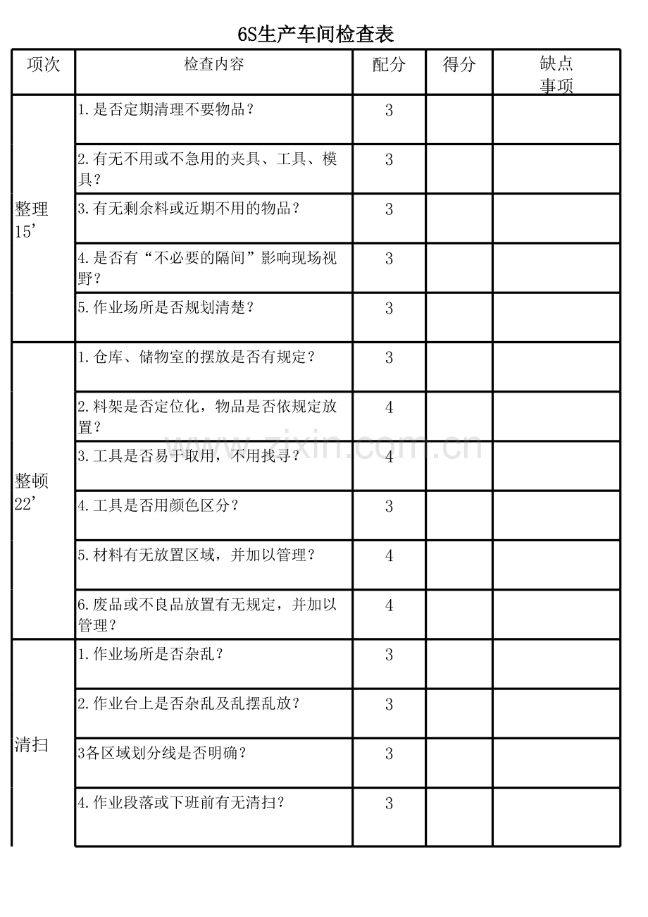 仓库6S检查表.xls_第1页