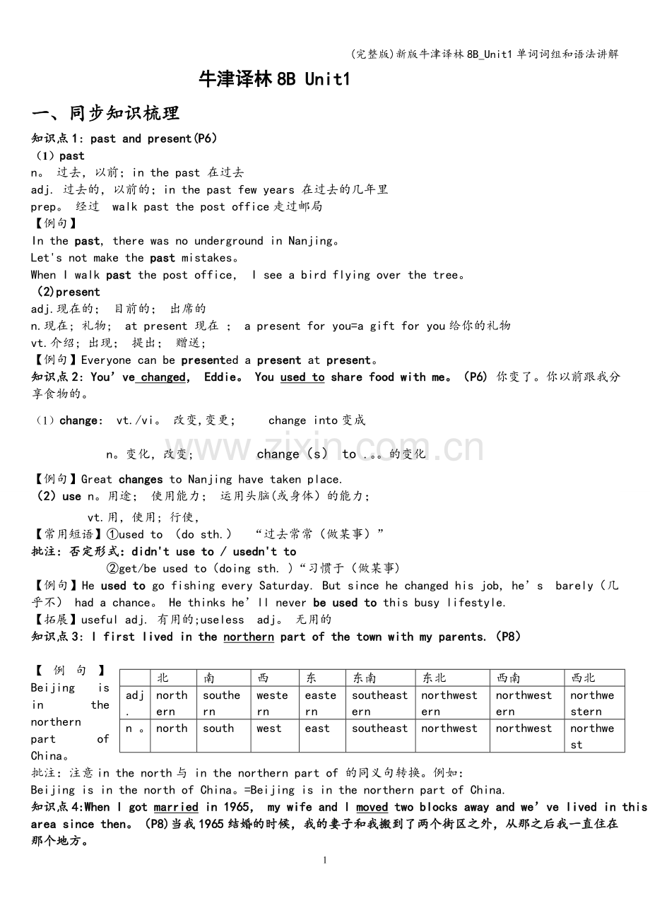 新版牛津译林8B-Unit1单词词组和语法讲解.doc_第1页
