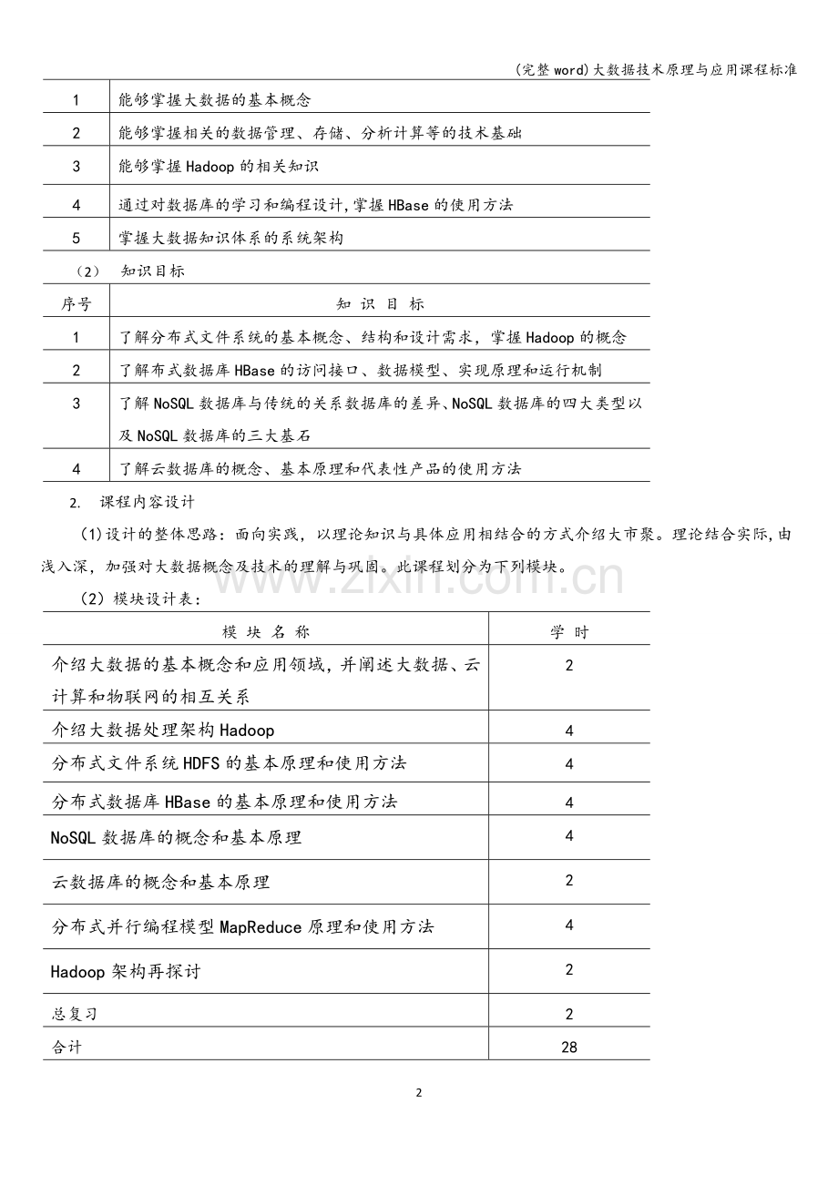 大数据技术原理与应用课程标准.doc_第2页