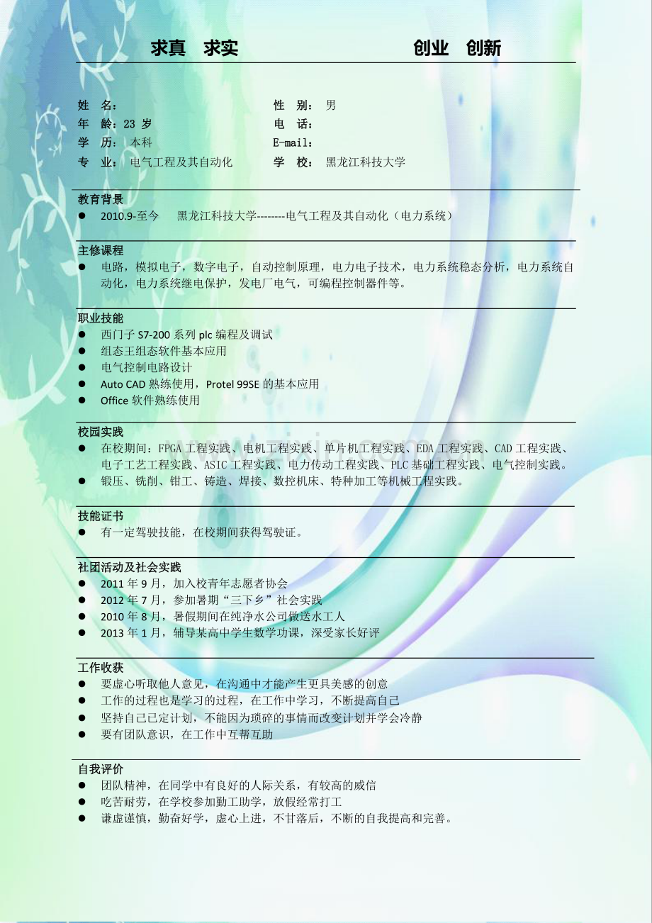 个人简历(无证书).doc_第1页