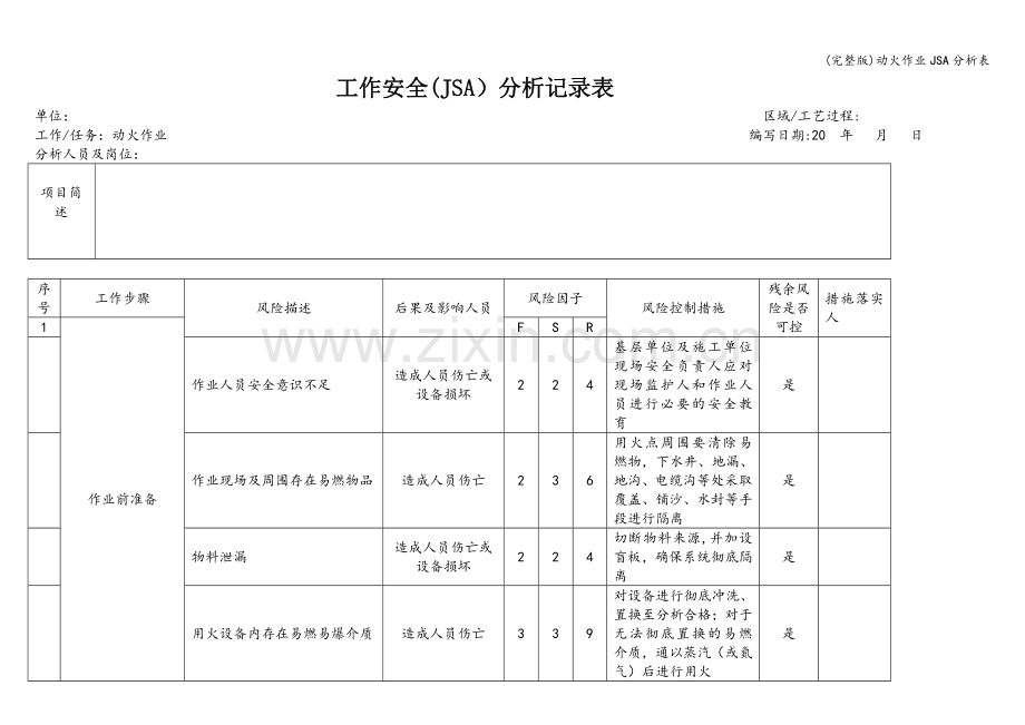 动火作业JSA分析表.doc_第1页