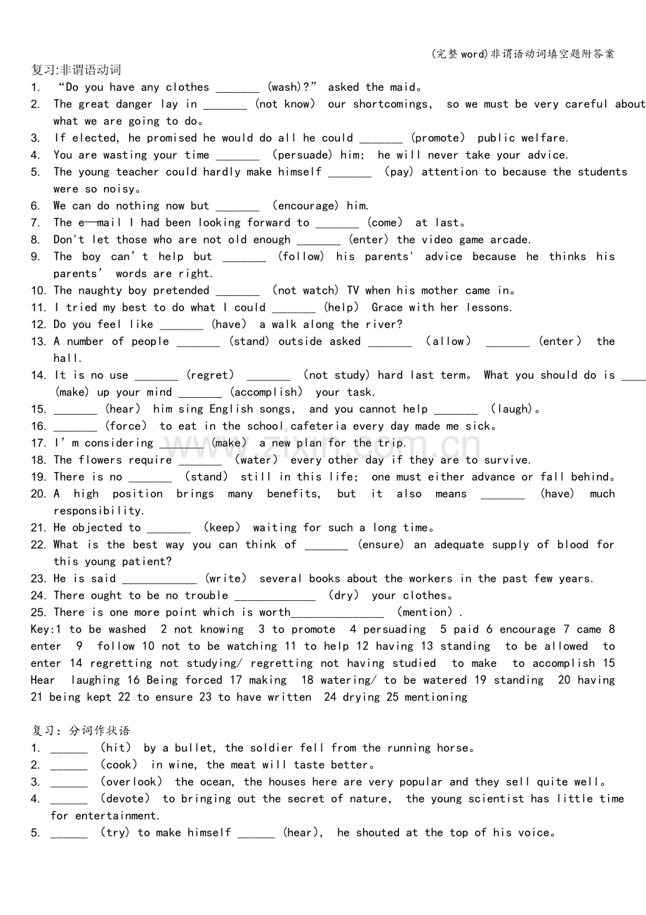 非谓语动词填空题附答案.doc_第1页