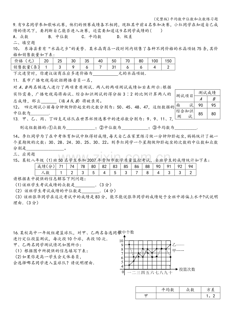 平均数中位数和众数练习题.doc_第2页