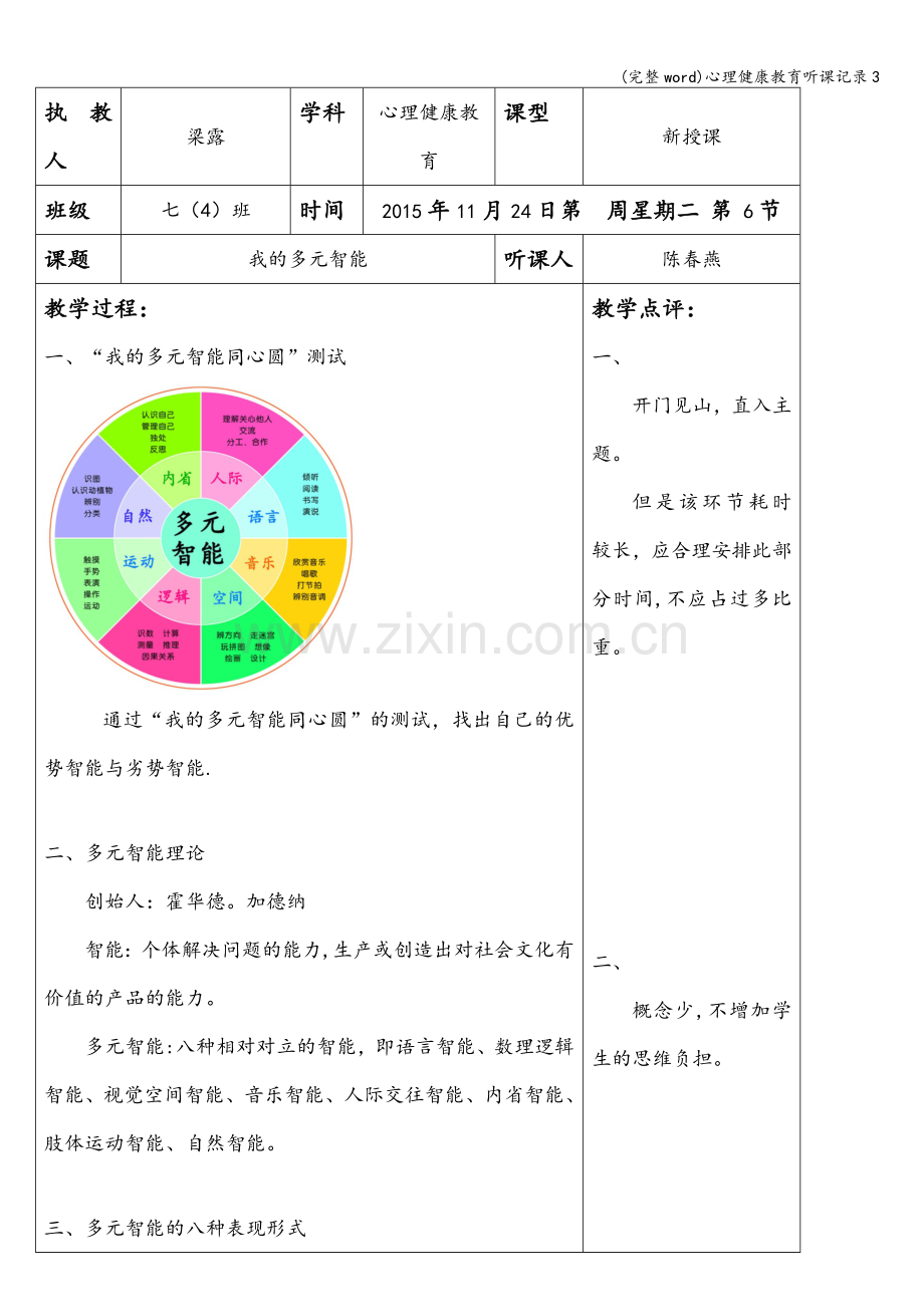 心理健康教育听课记录3.doc_第1页