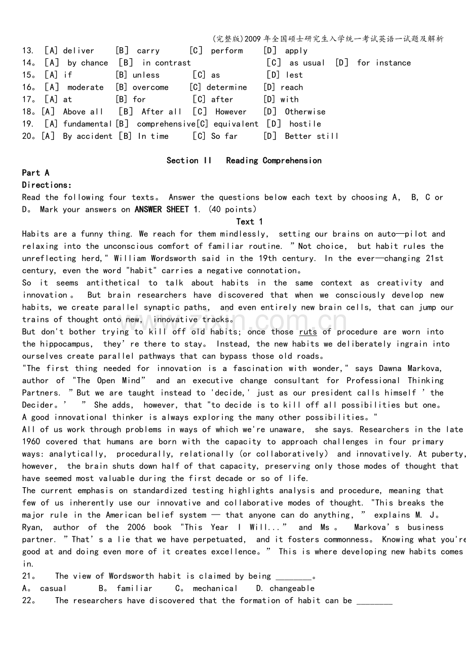2009年全国硕士研究生入学统一考试英语一试题及解析.doc_第2页