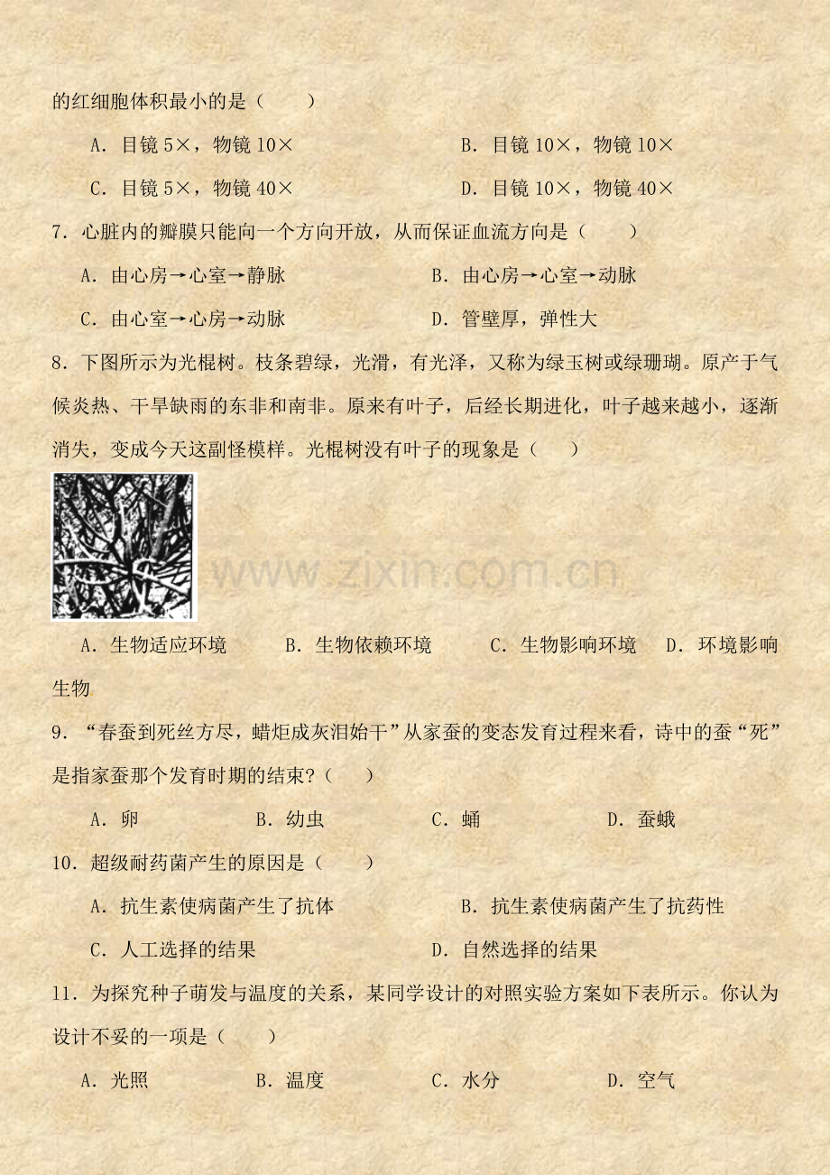人教版八年级下册生物-生物：单元测试7(人教版八年级下)-(2).doc_第2页