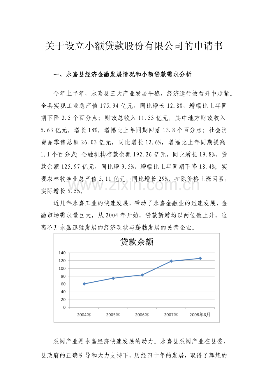 关于设立小额贷款股份有限公司的申请报告.doc_第1页