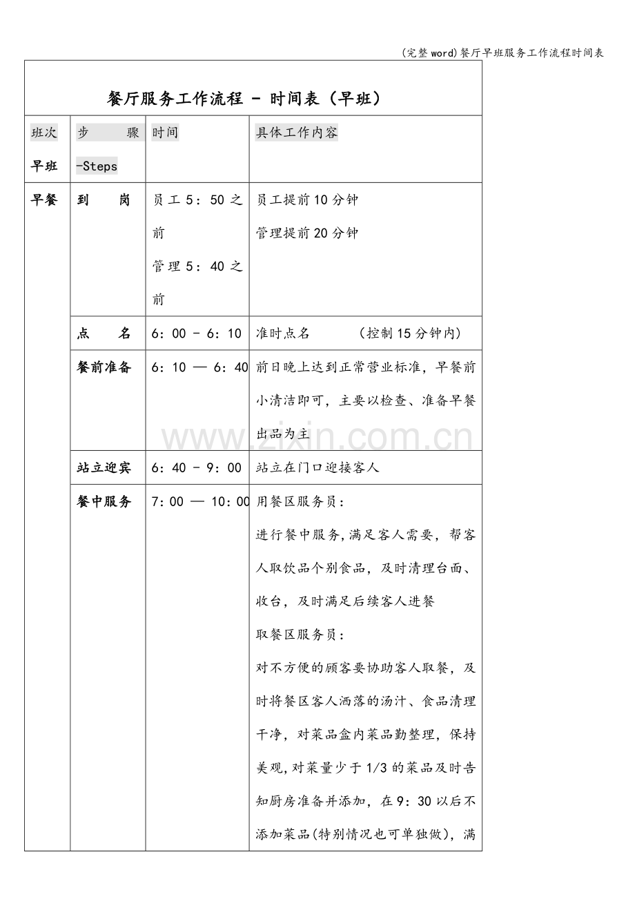 餐厅早班服务工作流程时间表.doc_第1页