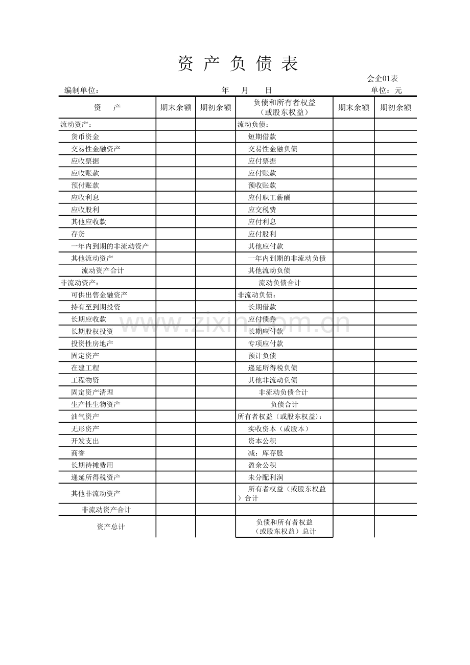 企业资产负债表模板.xls_第1页