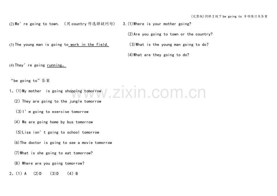 剑桥2级下be-going-to-专项练习及答案.doc_第2页
