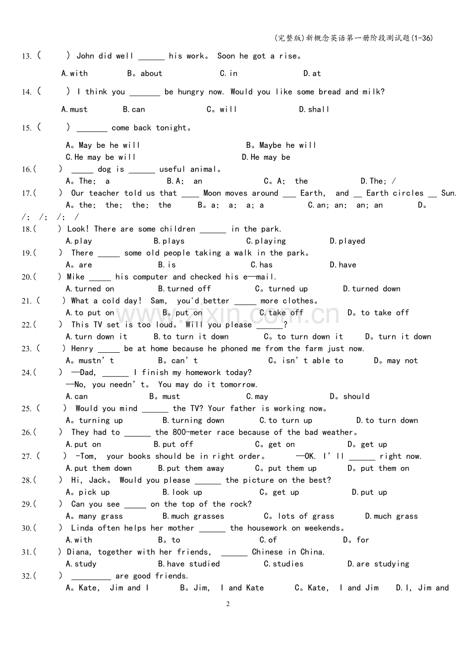 新概念英语第一册阶段测试题(1-36).doc_第2页