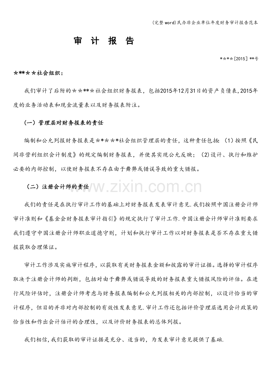 民办非企业单位年度财务审计报告范本.doc_第1页