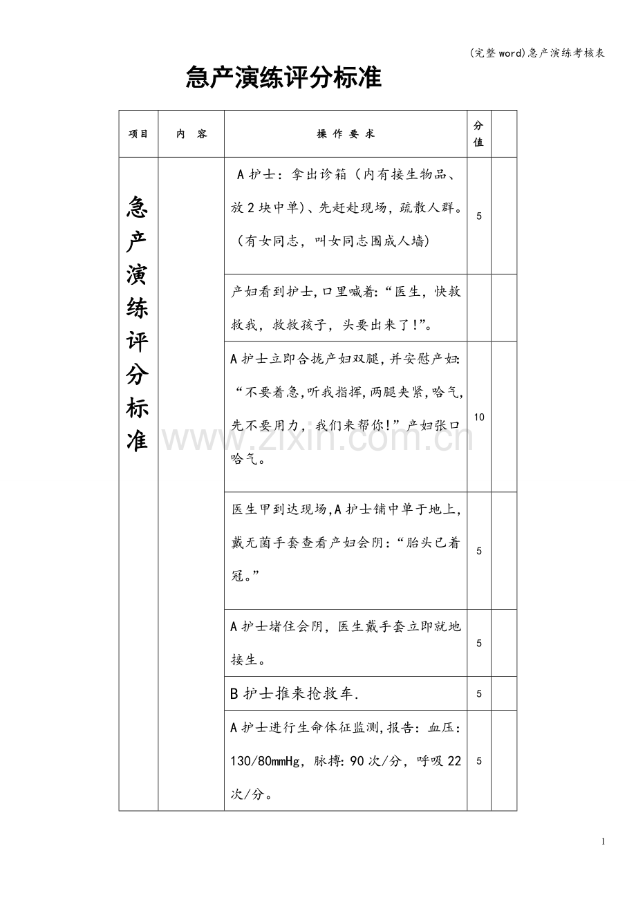急产演练考核表.doc_第1页
