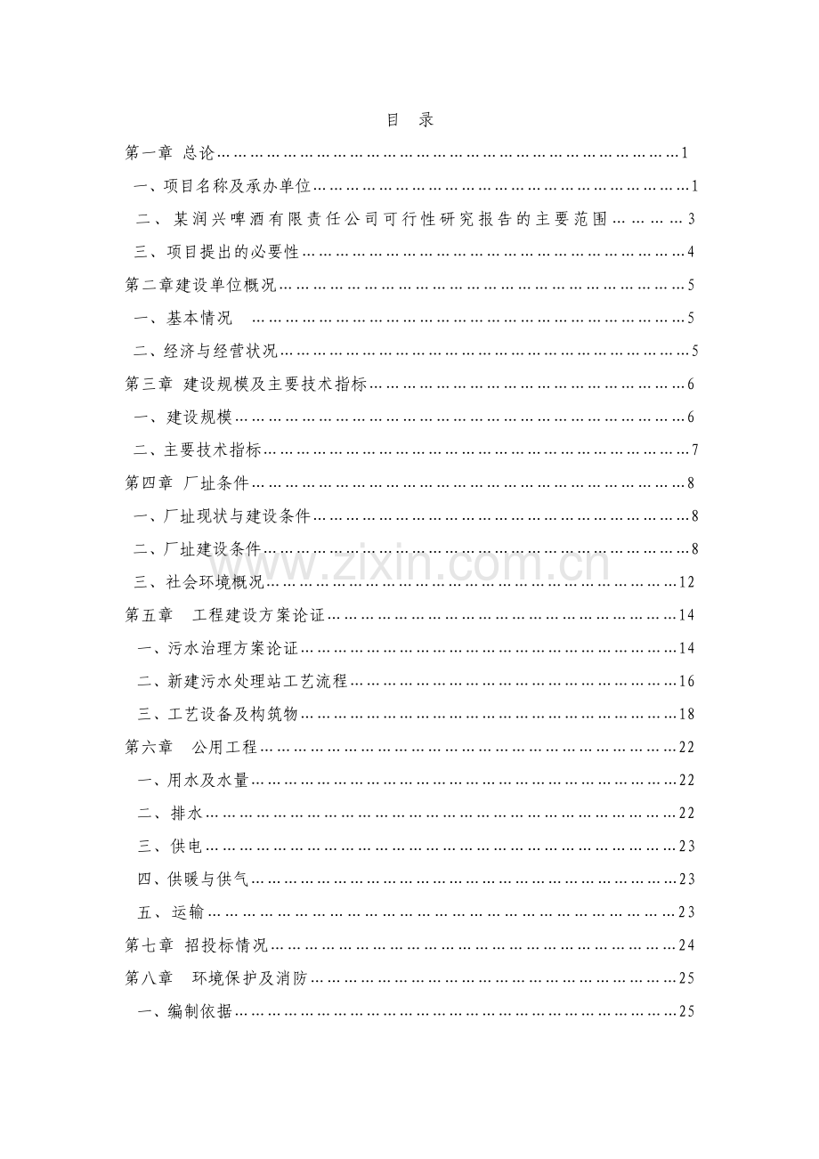 啤酒有限责任公司废水治理项目建设可行性研究报告.doc_第1页